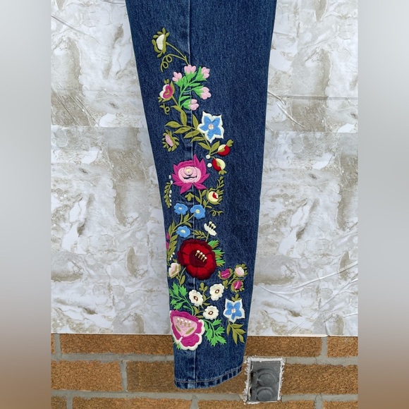 Lawmen Embroidered Bootcut Jeans Sz 7 Floral - Picture 11 of 16